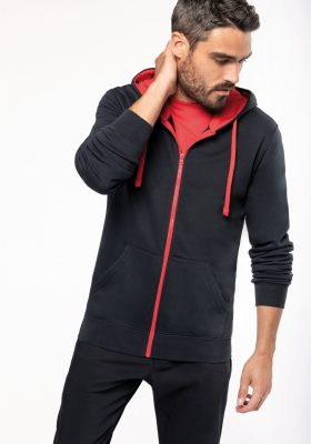K466 - SWEATER MET RITS EN CAPUCHON IN CONTRASTERENDE KLEUR