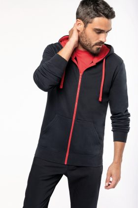 K466 - SWEATER MET RITS EN CAPUCHON IN CONTRASTERENDE KLEUR