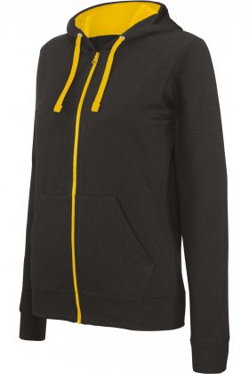 K467 - Damessweater met rits en capuchon in contrasterende kleur - Afbeelding 4