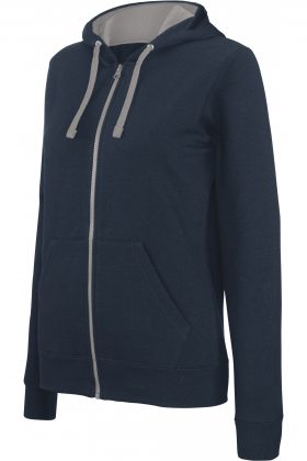 K467 - Damessweater met rits en capuchon in contrasterende kleur - Afbeelding 5