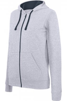 K467 - Damessweater met rits en capuchon in contrasterende kleur - Afbeelding 6